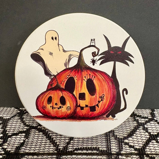 Ceramic Halloween Coaster with Cork Bottom︱Ghost Pumpkin Style︱Little Extras
